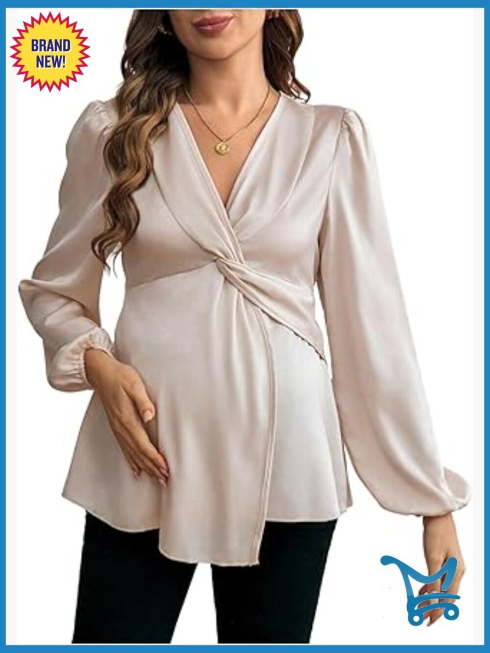 V Neck Lantern Sleeve Peplum Blouse Maternity Work Top